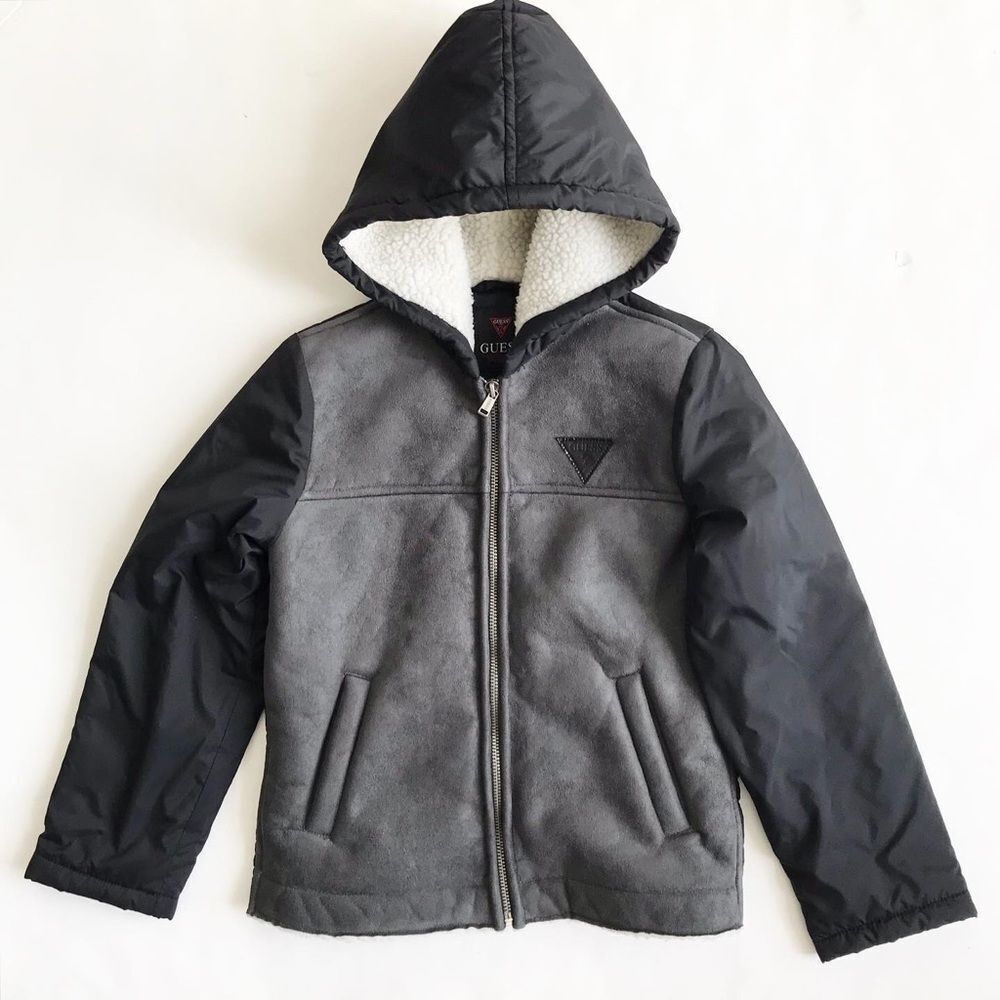 Guess faux Sherpa mix hooded jacket EUC 8Y